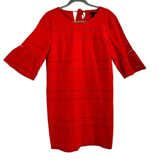 J Crew Red Eyelet Mini Flutter Sleeve Shift Dress | Size 4 - Picture 6 of 8
